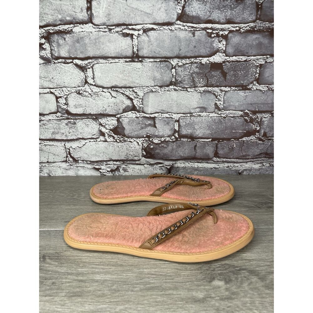 CHANEL Lambskin CC Chain Pink Leather Designer Thong Sandals Women’s Sz 40EU/9.5 - Picture 12 of 16